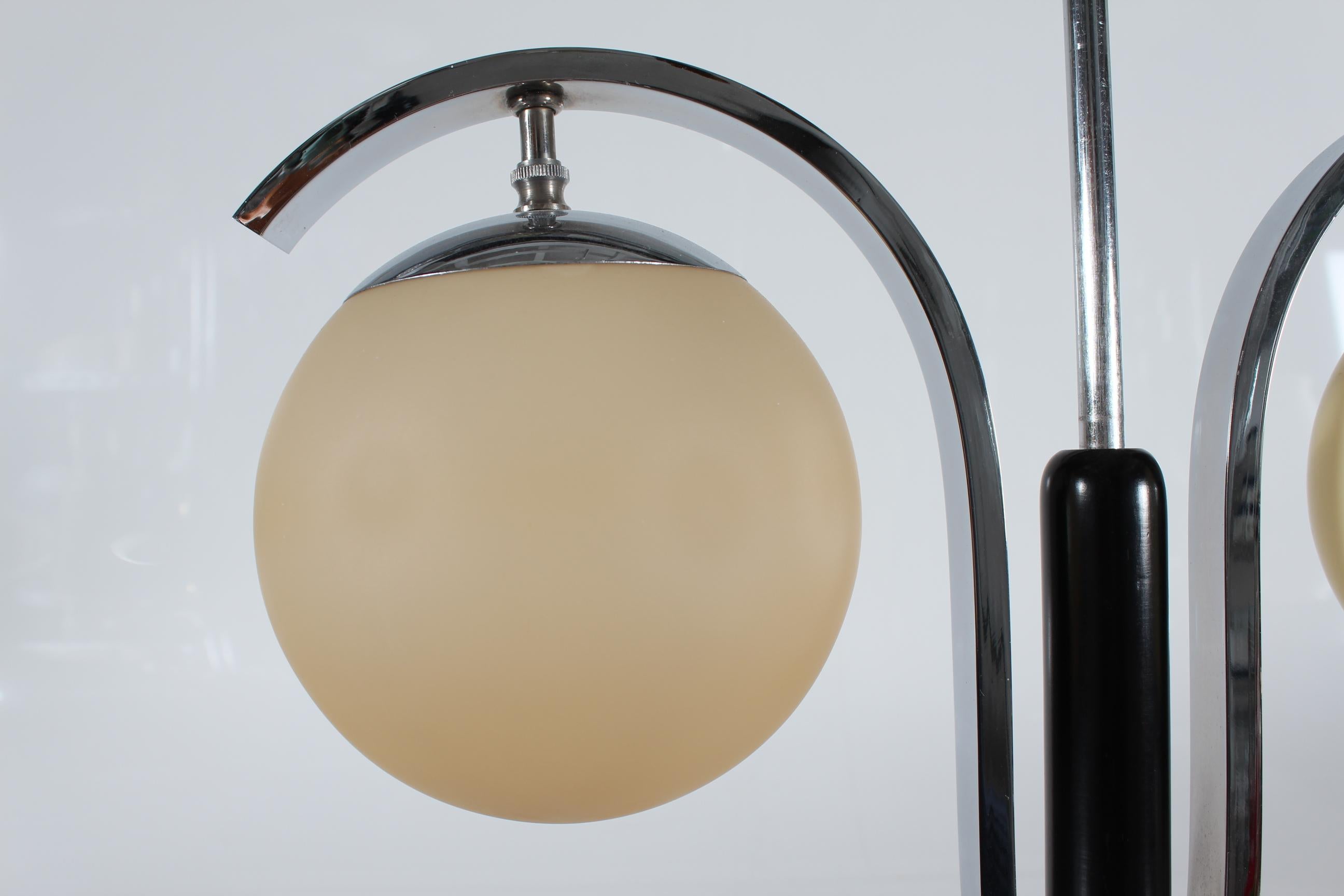 Mid-Century Modern Art Deco Pendant with Two Ball Shaped Shades Fog & Mørup/Lyfa Denmark 1930s For Sale