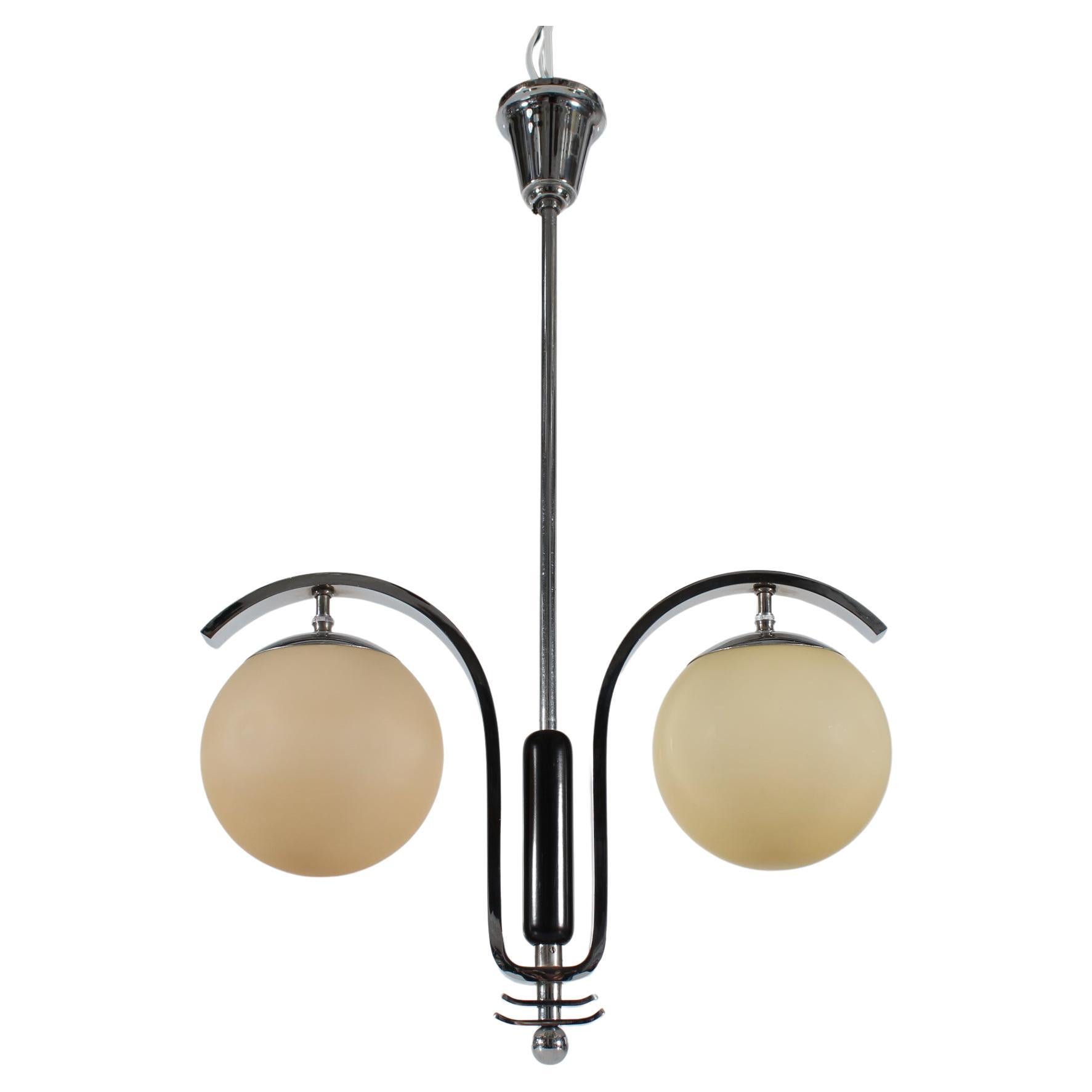 Art Deco Pendant with Two Ball Shaped Shades Fog & Mørup/Lyfa Denmark 1930s For Sale