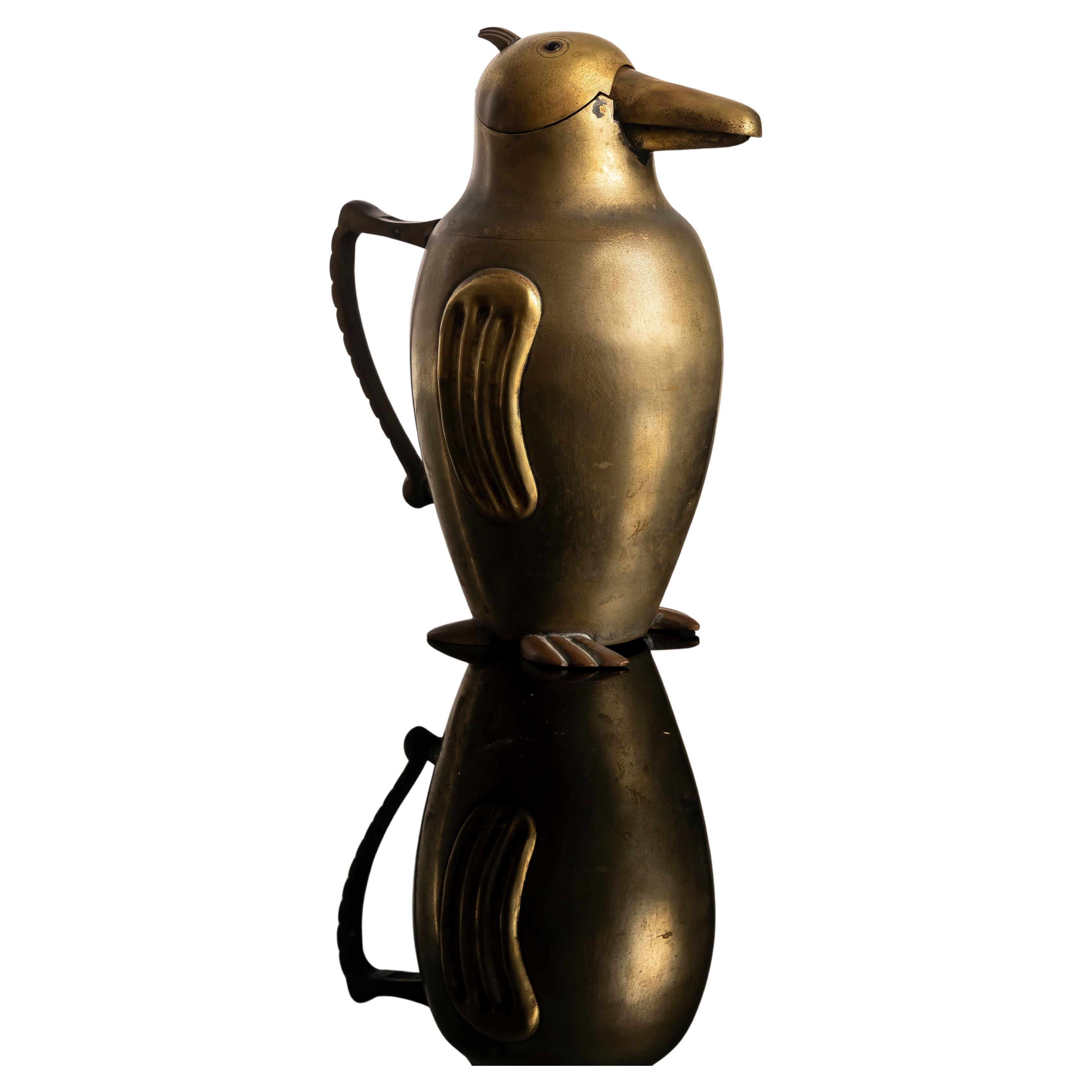 Art Deco “Penguin” Brass Pitcher, France, 1930s For Sale