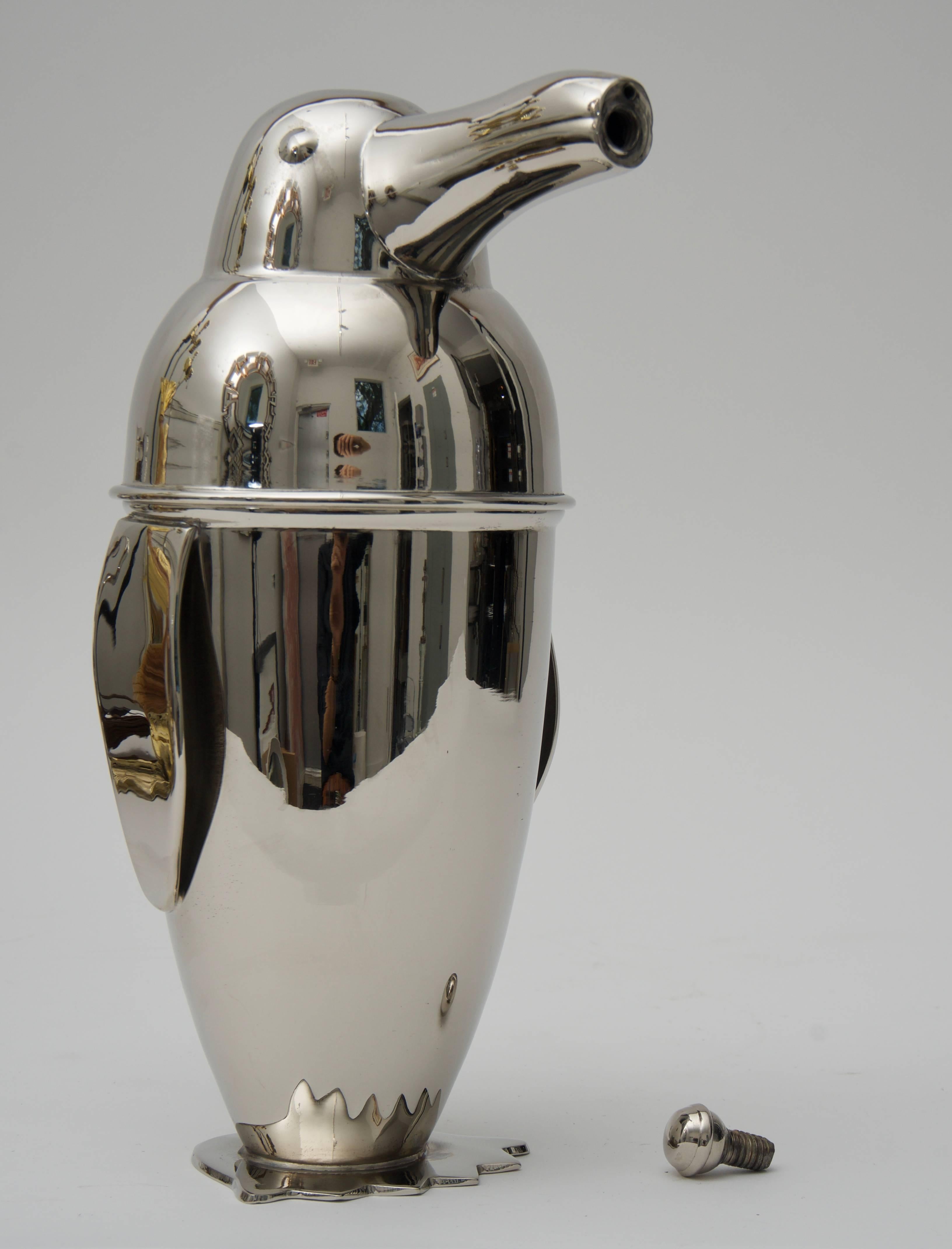 Plated  Art Deco Penguin Form Cocktail Shaker