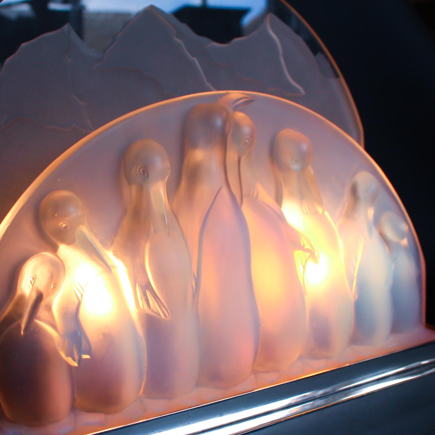 Art Deco Penguin Lamp by Costebelle Frosted Opalescent Glass, French, circa 1930 6