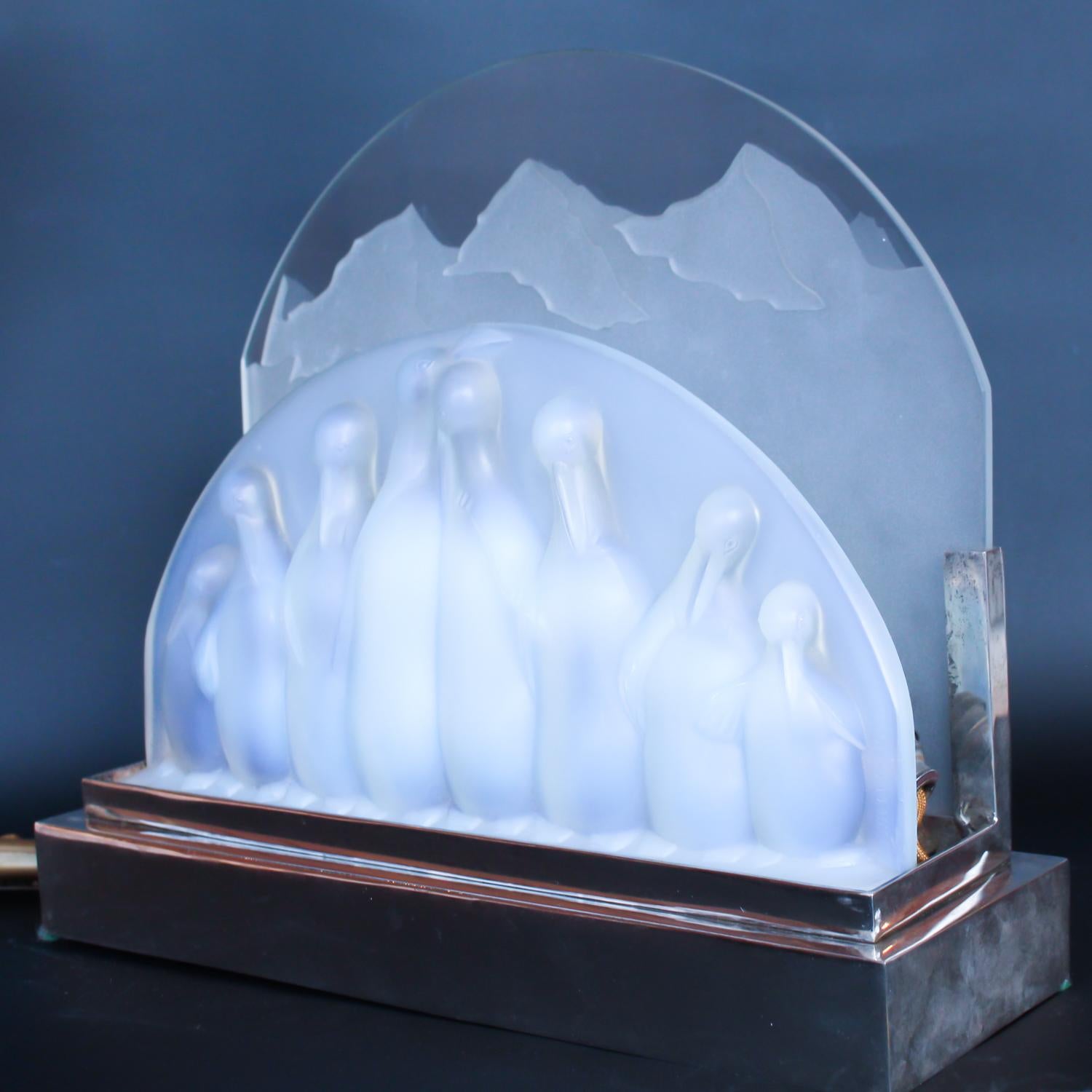 Art Deco Penguin Lamp by Costebelle Frosted Opalescent Glass, French, circa 1930 In Good Condition In Forest Row, East Sussex