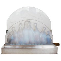 Art Deco Penguin Lamp by Costebelle Frosted Opalescent Glass, French, circa 1930