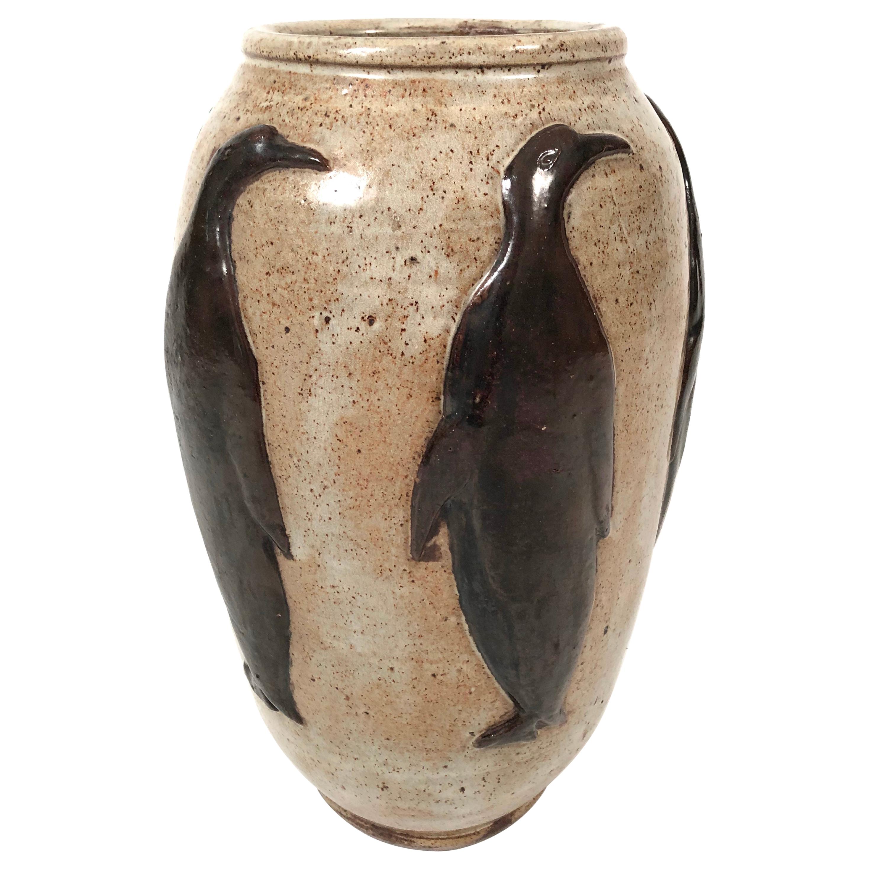 Art Deco Penguin Stoneware Vase, Belgian, circa 1930