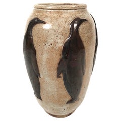 Art Deco Penguin Stoneware Vase, Belgian, circa 1930