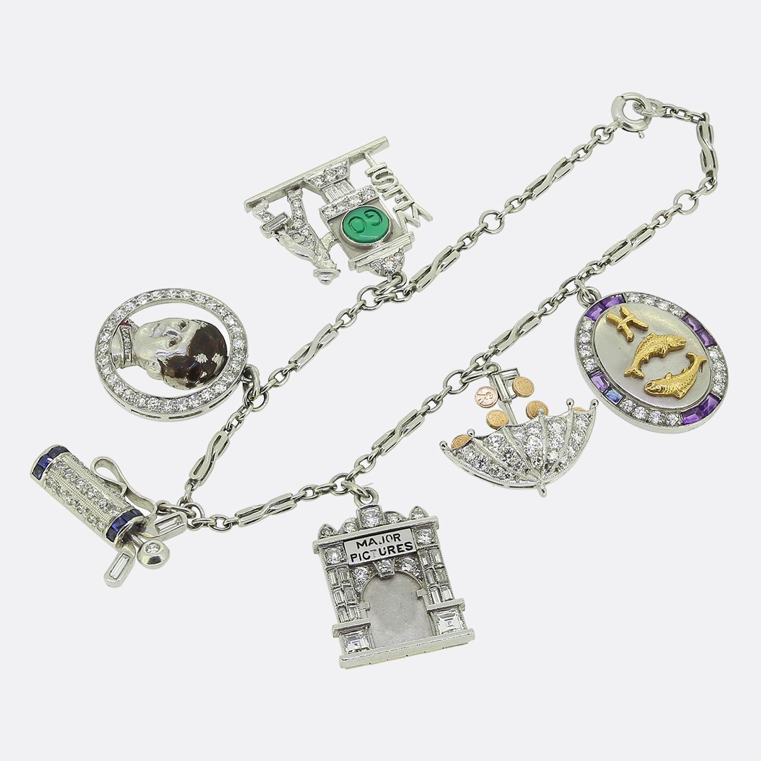 Here we have a true piece of Hollywood history. This platinum bracelet was created for the producer of the classic 1936 musical comedy film hit 'Pennies from Heaven' starring Bing Crosby and Louis Armstrong in a supporting role.

This refined