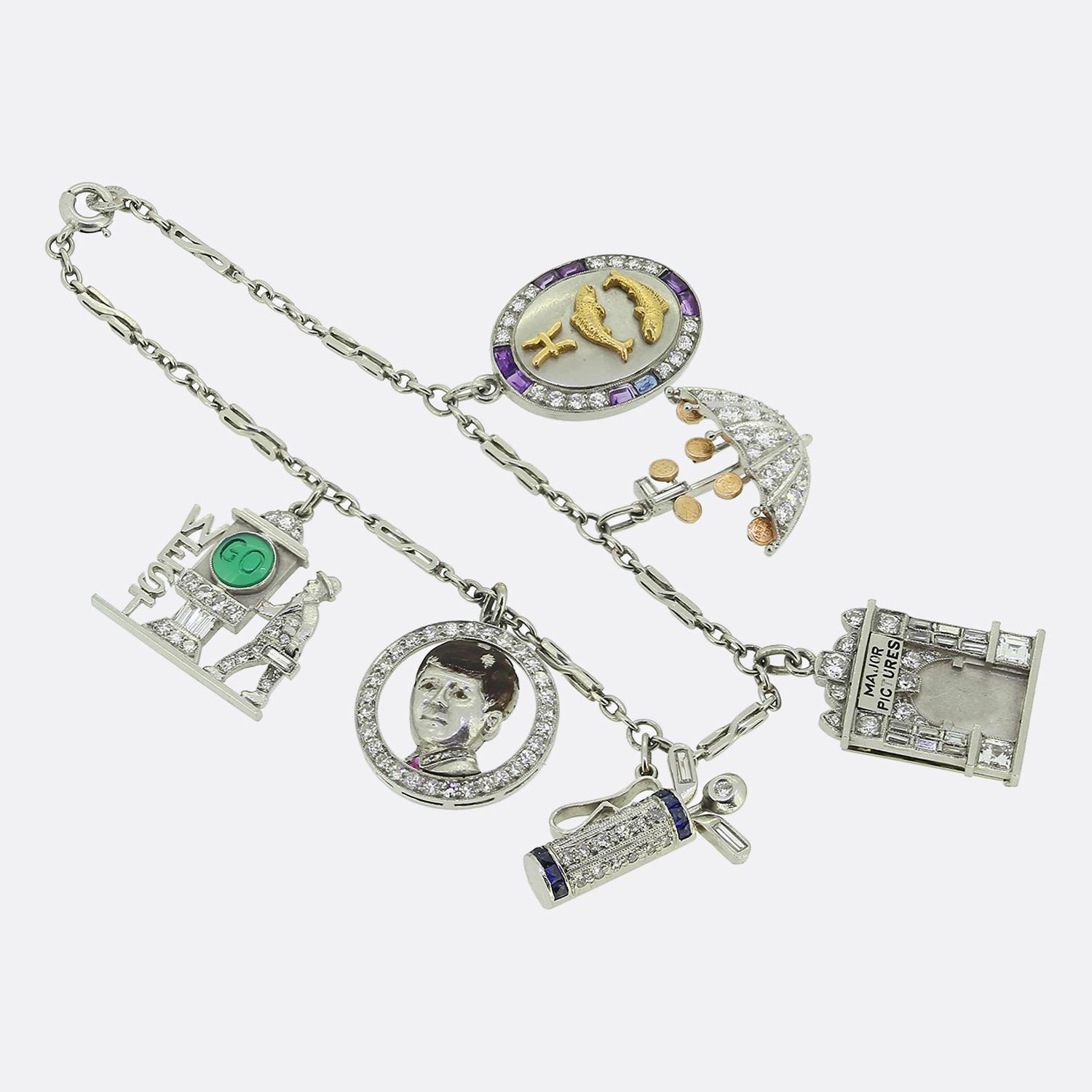 Art Déco Art Deco Pennies from Heaven Charm Bracelet in vendita