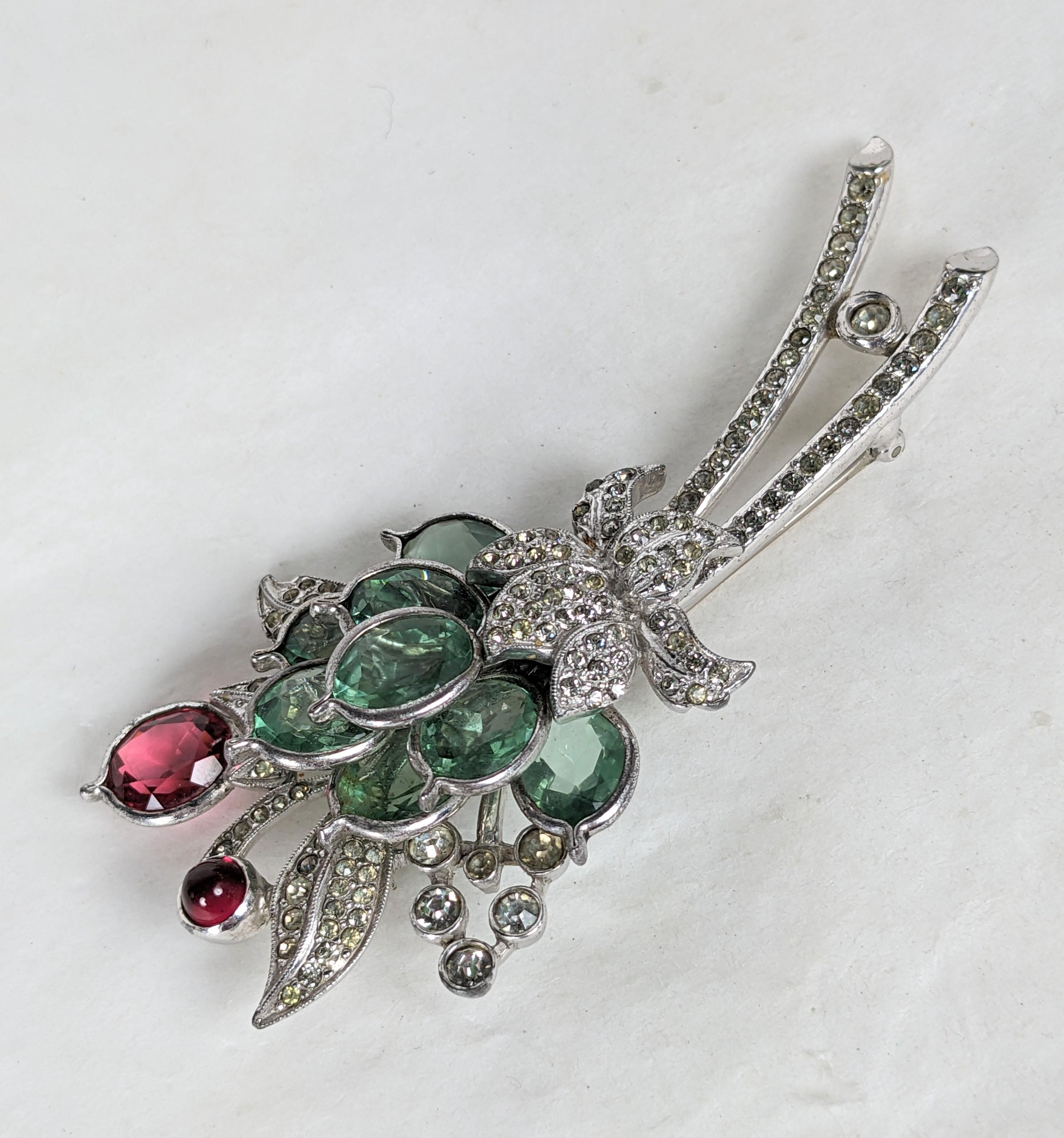 Art Deco Pennino Peridot and Ruby Paste Spray In Good Condition For Sale In New York, NY