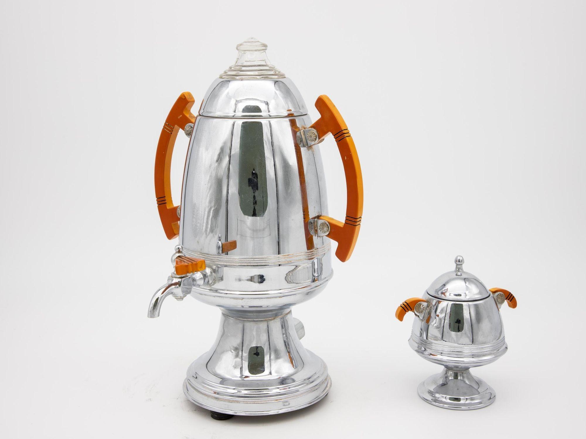 Art Deco Kaffeemaschine und Zuckerdose (amerikanisch) im Angebot
