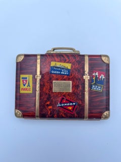 Art Deco Perfection: 1939 Enamel Travel Suitcase Makeup Compact Case MUST SEE!