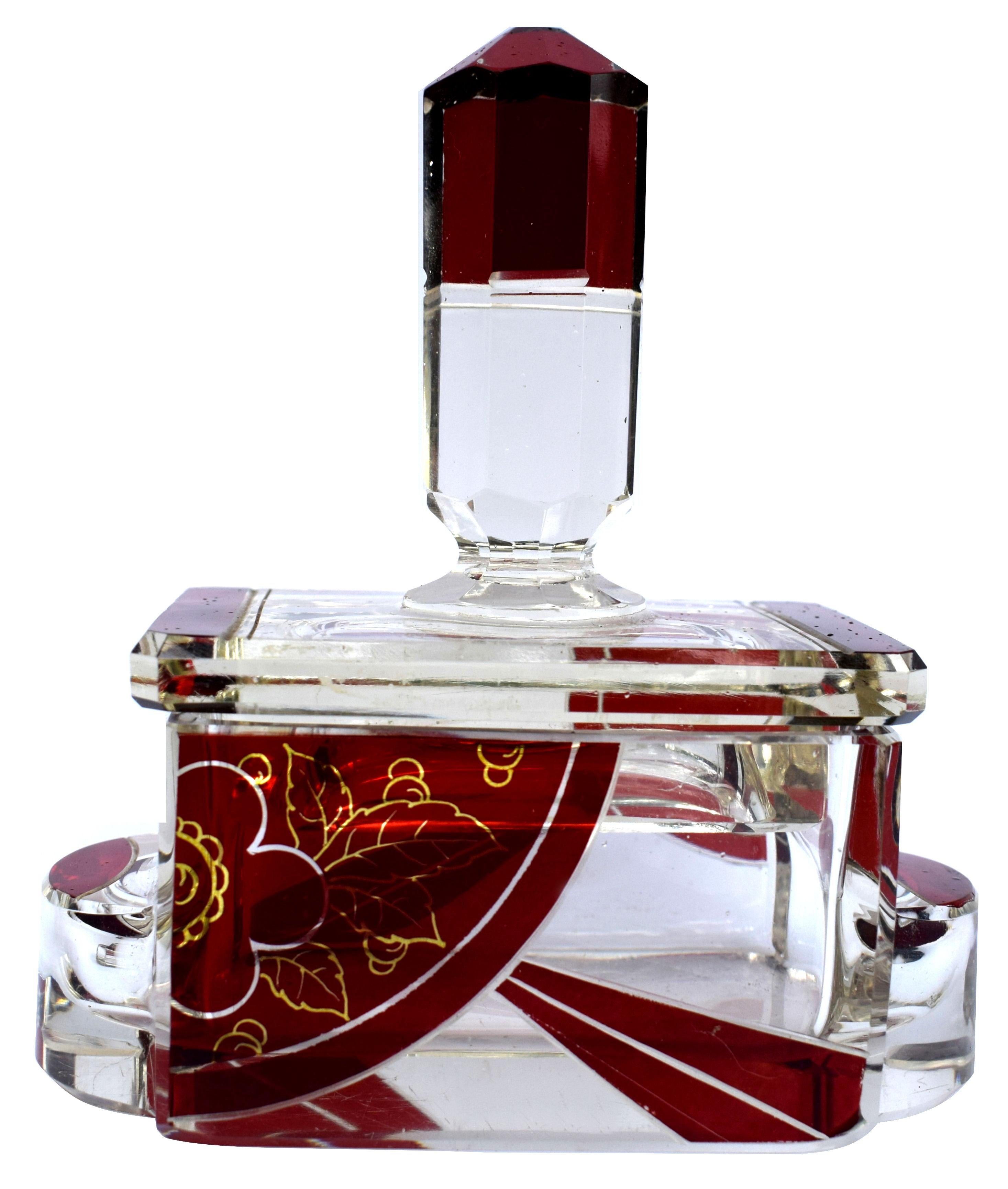 Glass Art Deco Perfume Atomizer and Trinket Box by Karl Palda, circa 1930