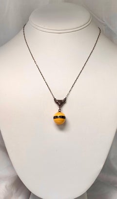 Art Deco Perfume Bottle Vinaigrette Necklace Guilloche Enamel Sterling Silver