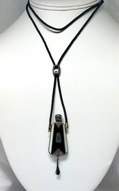 Art Deco Perfume Bottle Vinaigrette Necklace Guilloche Enamel Sterling Silver