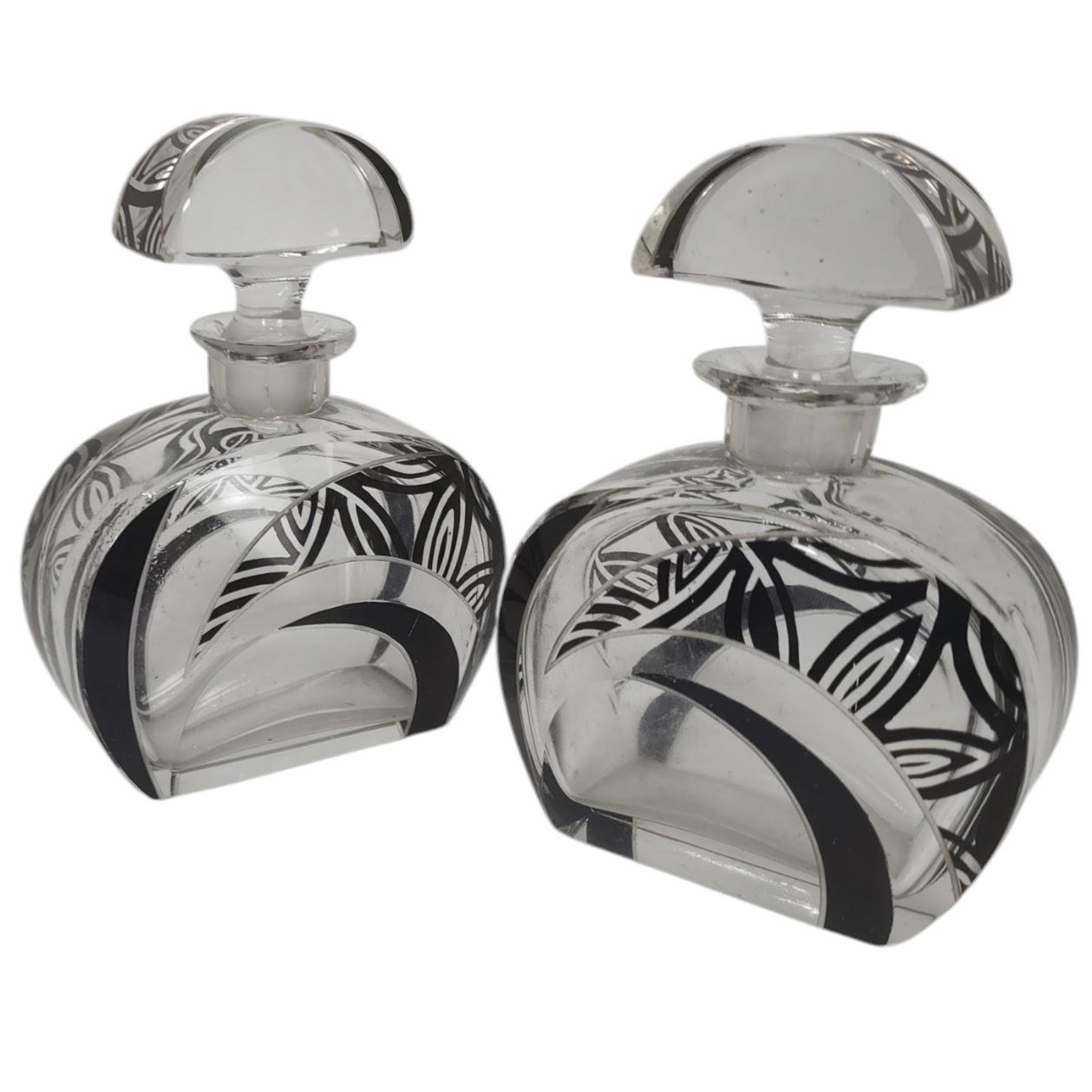 Czech Art Deco perfume bottles in cut crystal, decorated with 