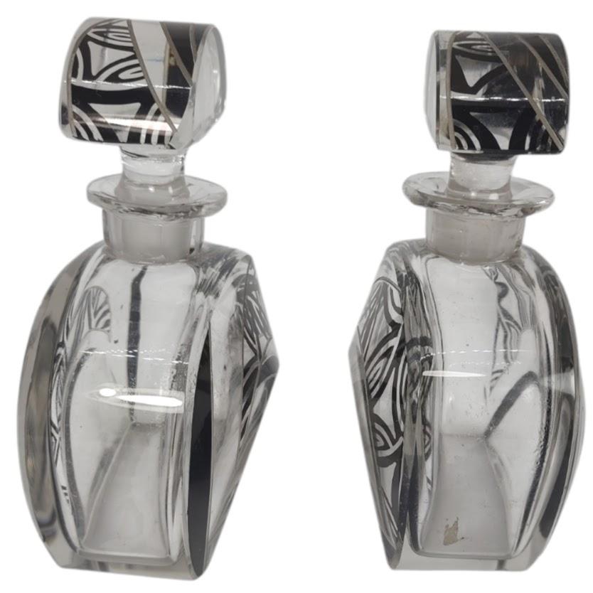Hand-Crafted Art Deco perfume bottles in cut crystal, decorated with 