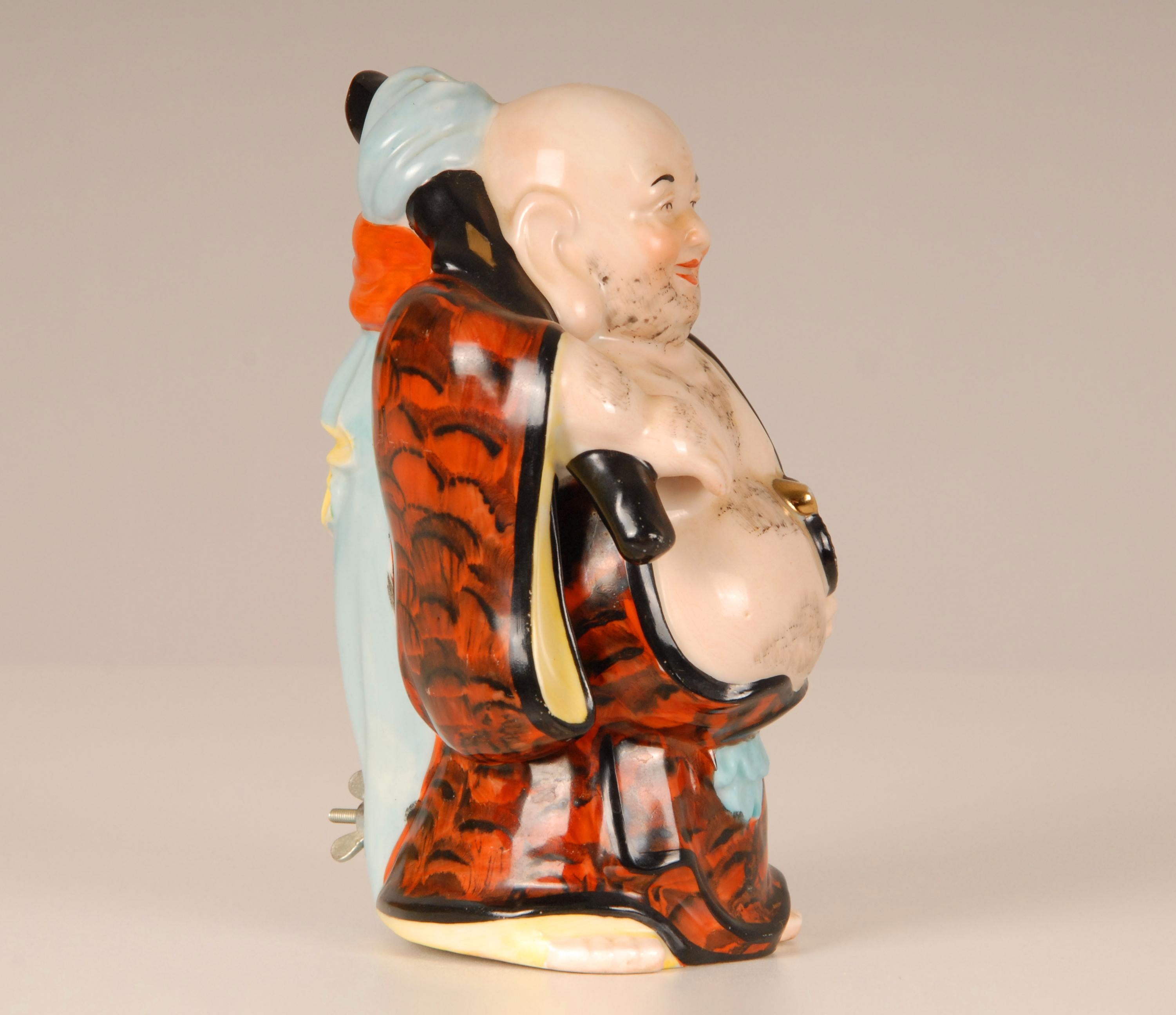 Hand-Crafted Art Deco Perfume Lamp Chinoiserie Happy Buddha German Ceramic Hotei Figure  For Sale