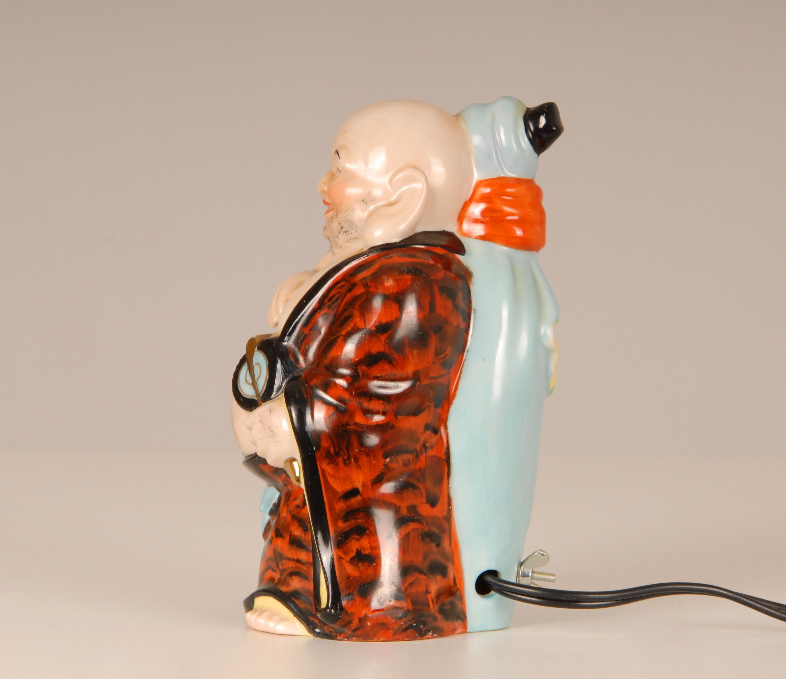 20th Century Art Deco Perfume Lamp Chinoiserie Happy Buddha German Ceramic Hotei Figure  For Sale