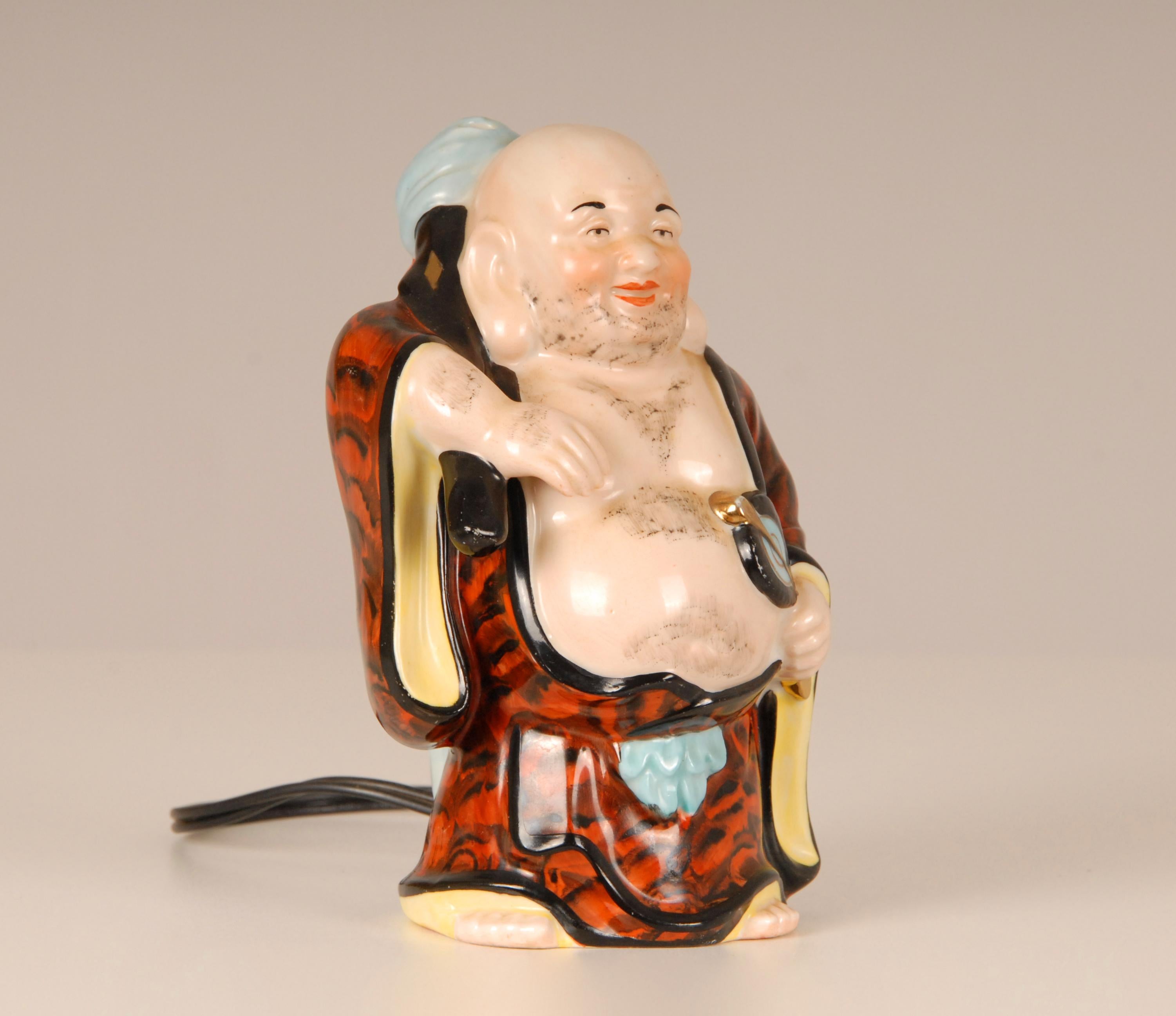 20ième siècle Lampe flacon de parfum Art Déco Chinoiserie Bouddha en céramique allemande Figure Hotei  en vente