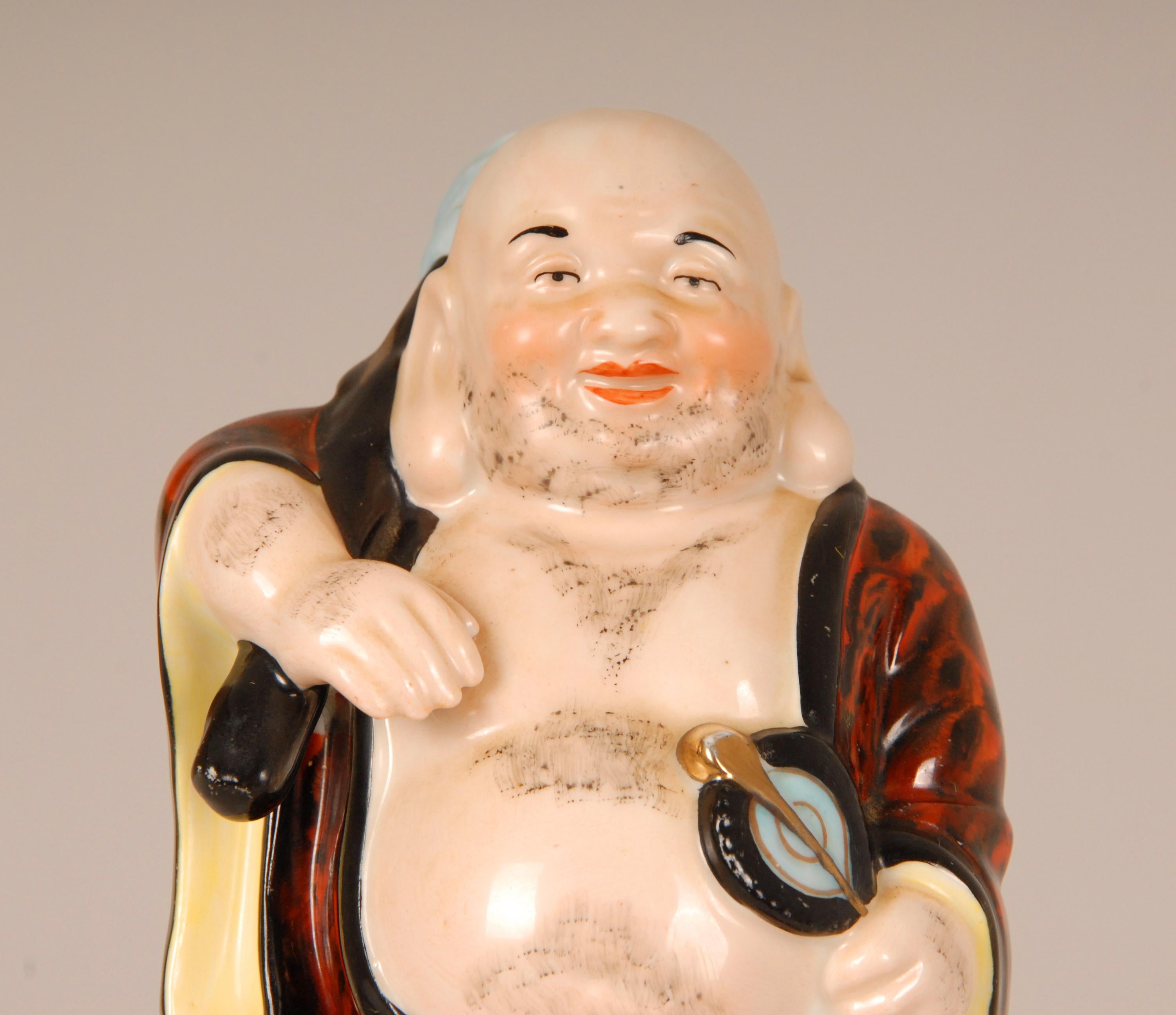 Lampe flacon de parfum Art Déco Chinoiserie Bouddha en céramique allemande Figure Hotei  en vente 1