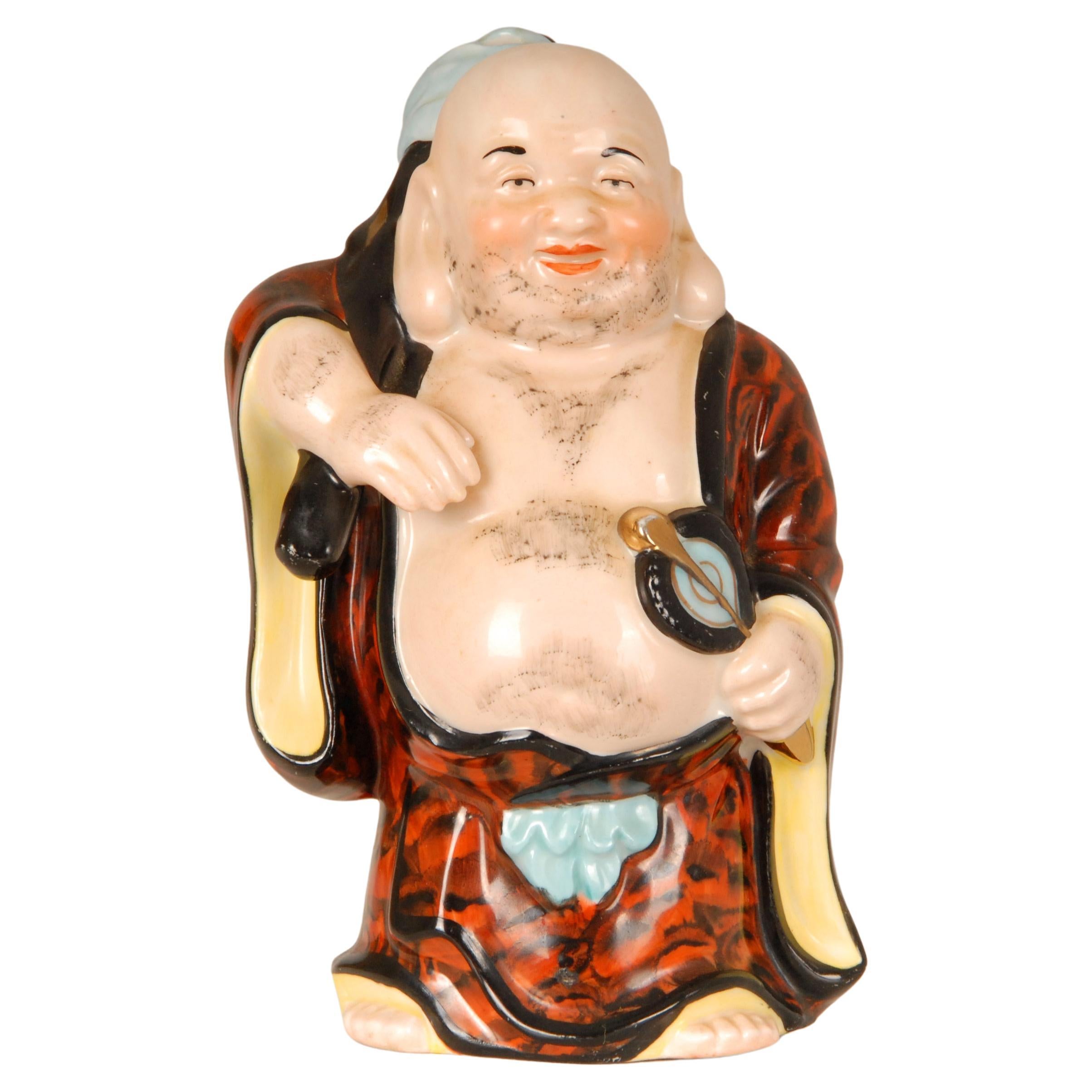 Lampe flacon de parfum Art Déco Chinoiserie Bouddha en céramique allemande Figure Hotei  en vente