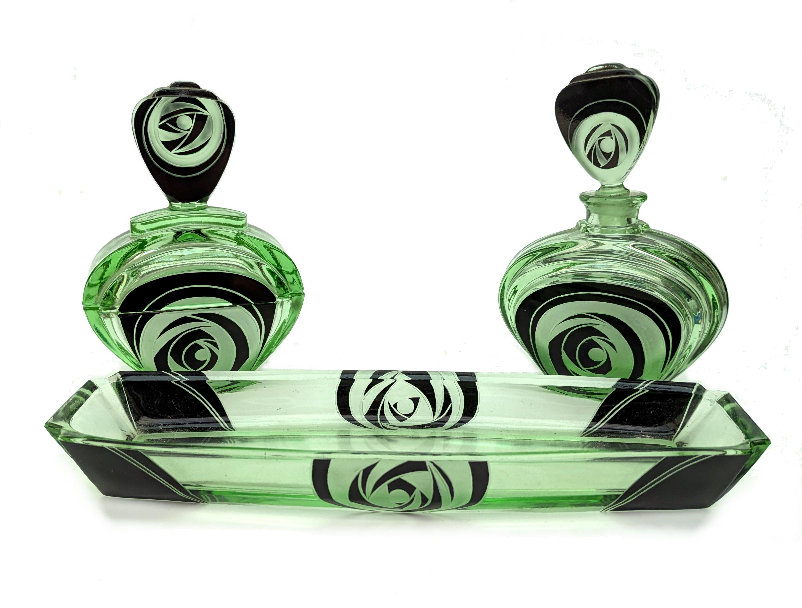 Enameled Art Deco Perfumery Streamline Dressing Set , 1930's For Sale