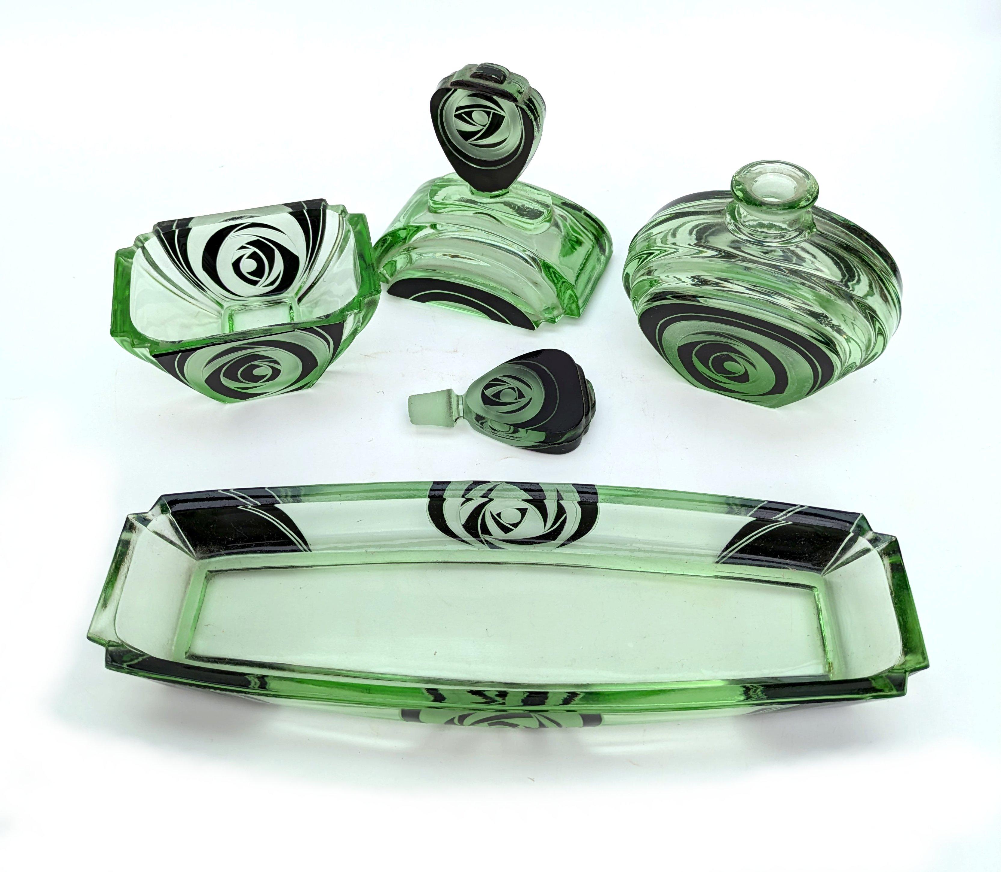 Art Deco Perfumery Streamline Dressing Set , 1930's In Good Condition For Sale In Devon, England