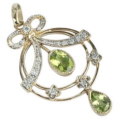 Art Deco Peridot and Diamond 9 Carat Gold Pendant
