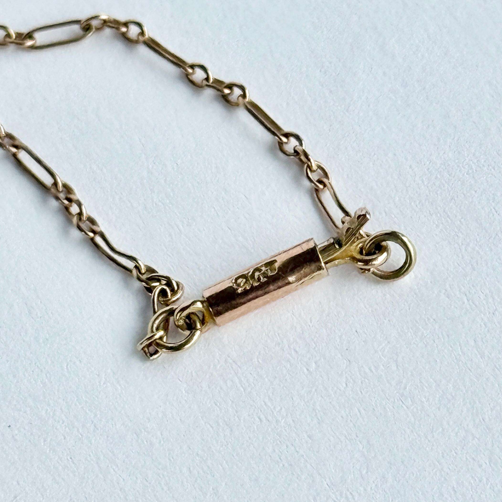 Ciondolo e catena in oro 9 carati in stile Art Déco con peridoto e perle in vendita 1