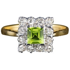 Art Deco Peridot Diamond Ring 18 Carat Gold, circa 1920