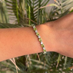 Art Deco Style Peridot Tennis Bracelet 925 Silver Engagement Gift for Her