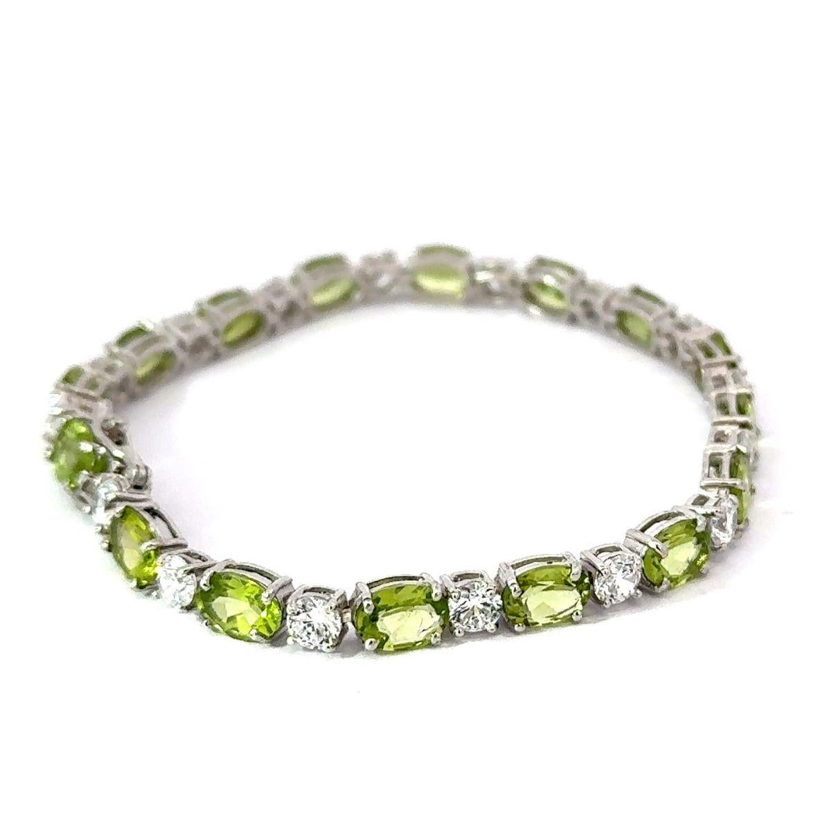 Modernist Art Deco Style Peridot Tennis Bracelet 925 Silver Engagement Gift for Her For Sale