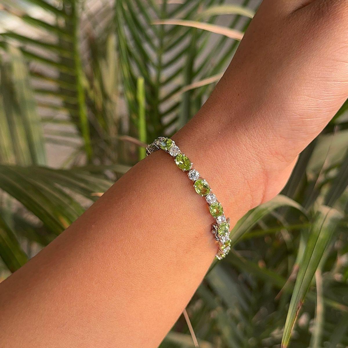 Oval Cut Art Deco Style Peridot Tennis Bracelet 925 Silver Engagement Gift for Her For Sale