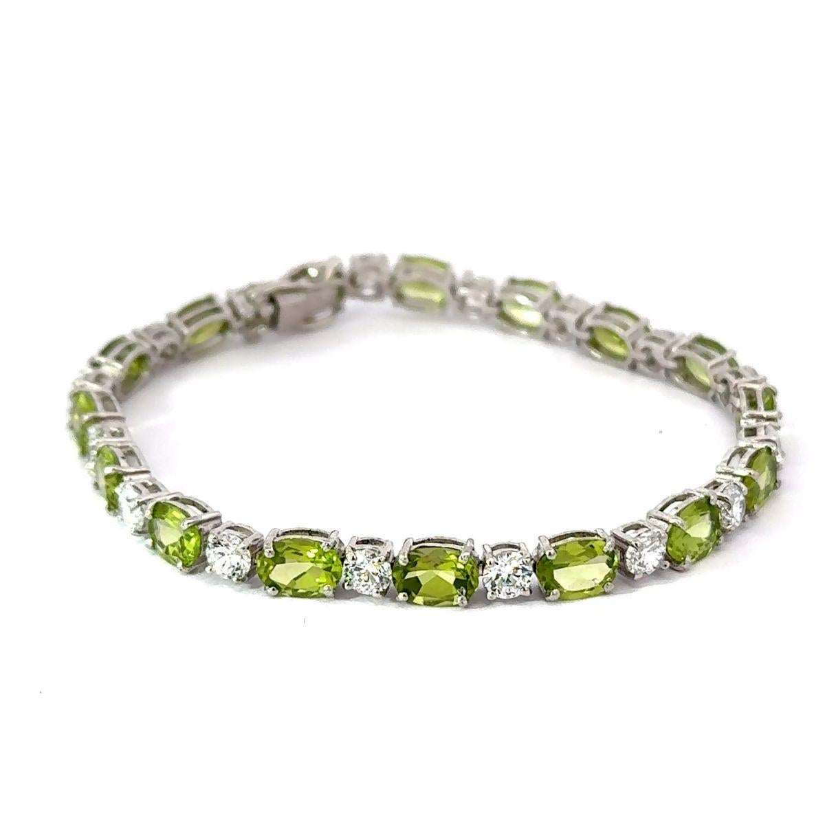 Art Deco Style Peridot Tennis Bracelet 925 Silver Engagement Gift for Her For Sale 3