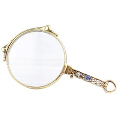 Art Deco Period 14 Karat Gold Sapphire and Diamond Lorgnette