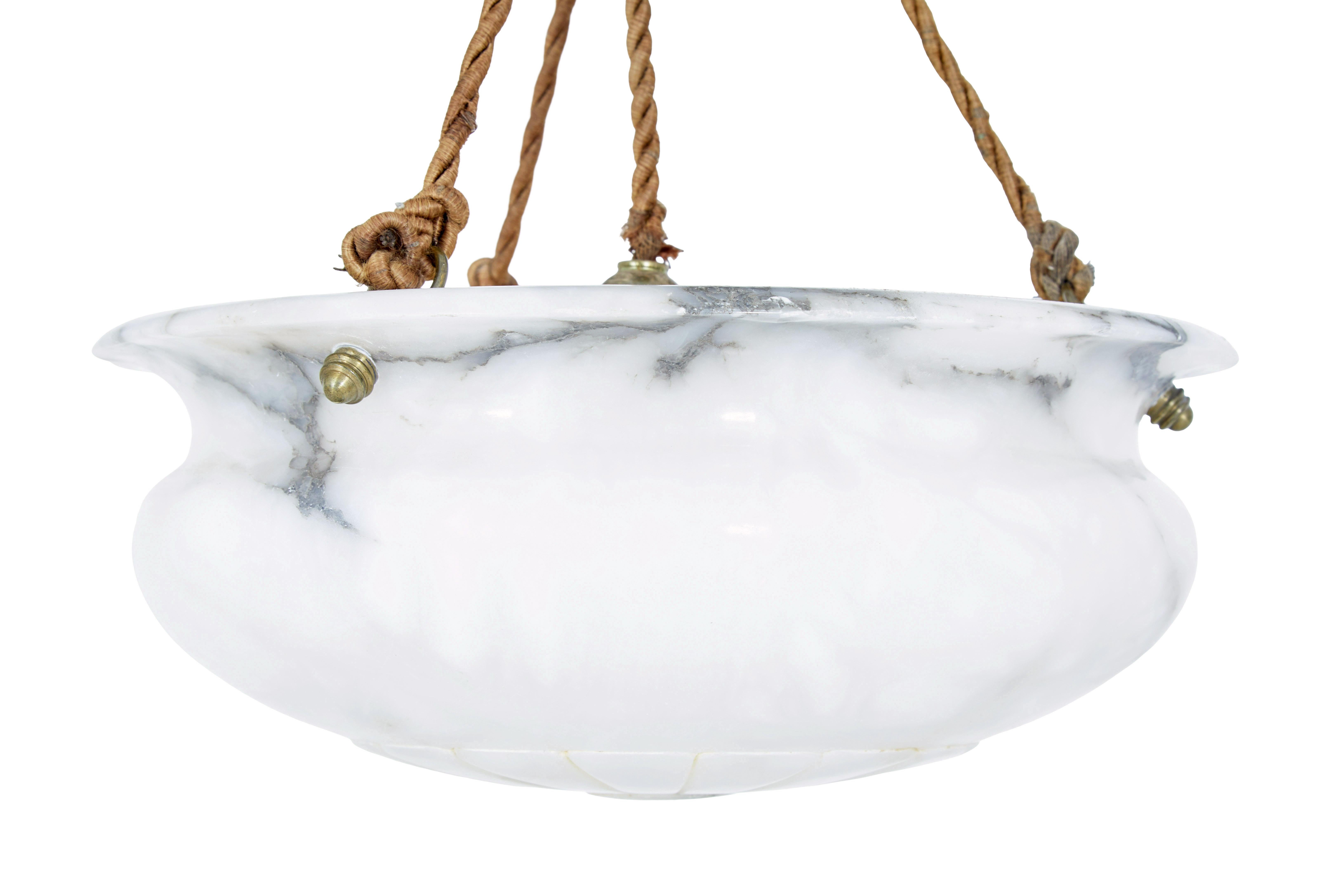 Turned Art Deco Period Alabaster Hanging Pendant Light For Sale