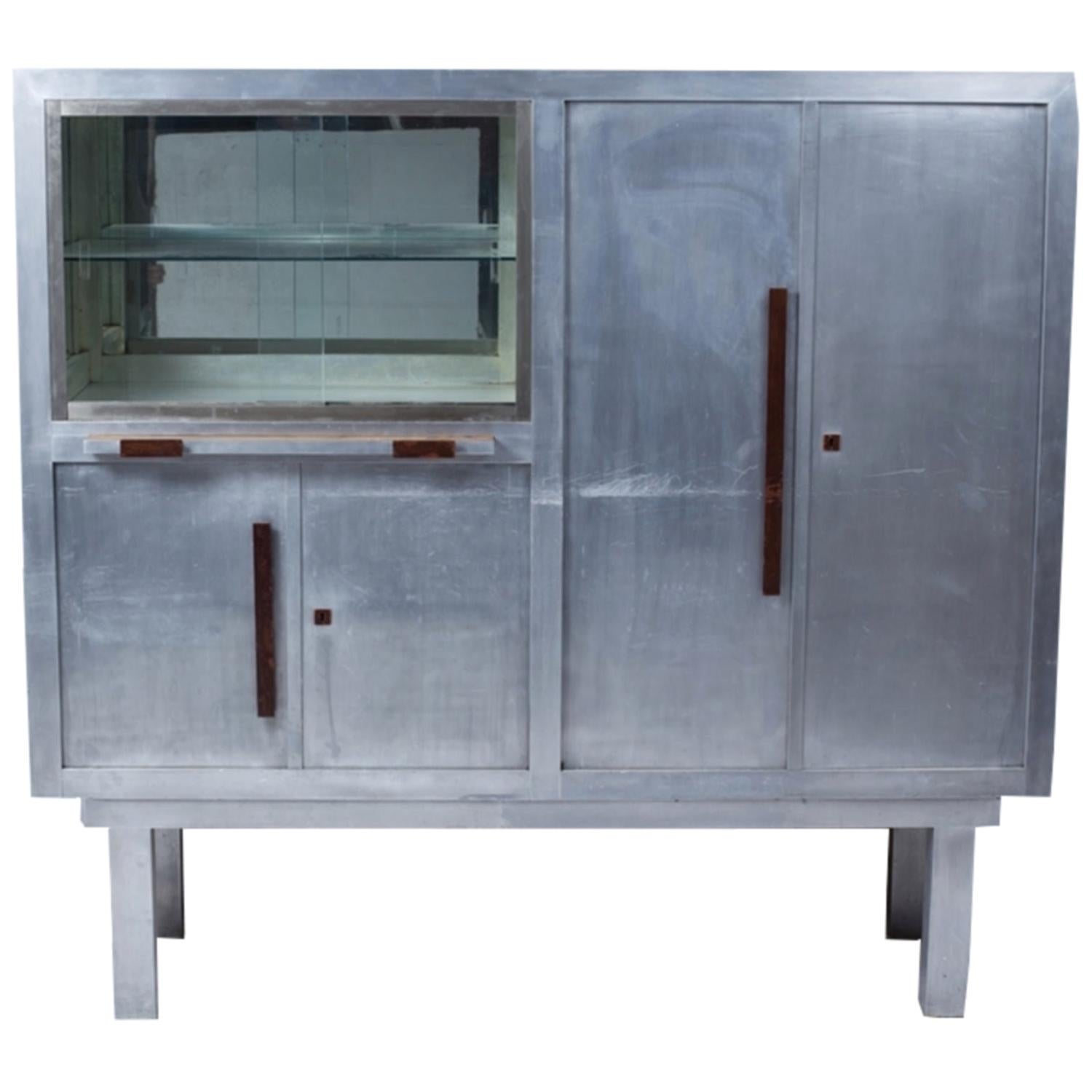 Art Deco Period Aluminum Display Cabinet For Sale