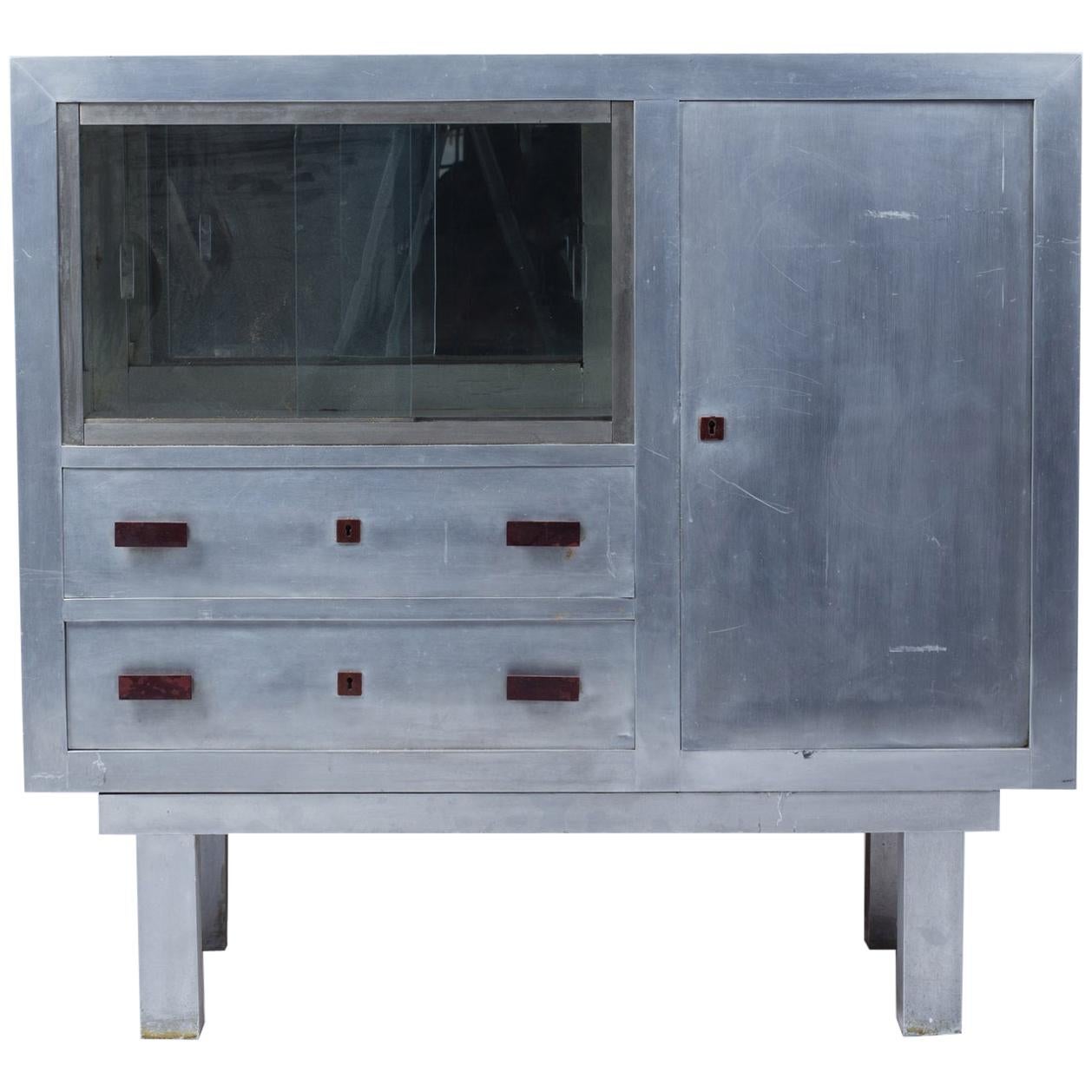 Art Deco Period Aluminum Sideboard Forming Showcase