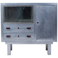 Buffet d'époque Art Déco en aluminium formant vitrine