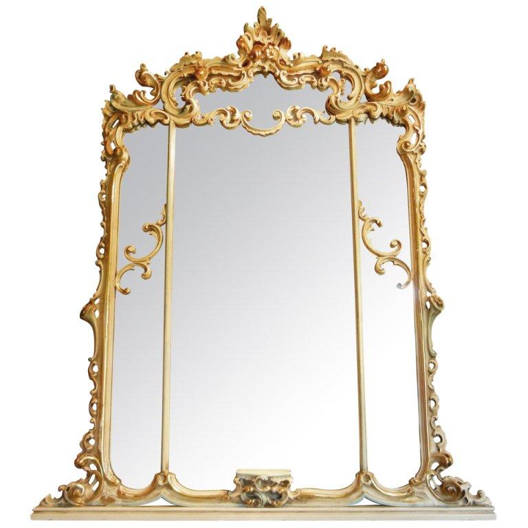Art Deco Period Baroque-Style Large Mantel Mirror in Painted Gesso For Sale