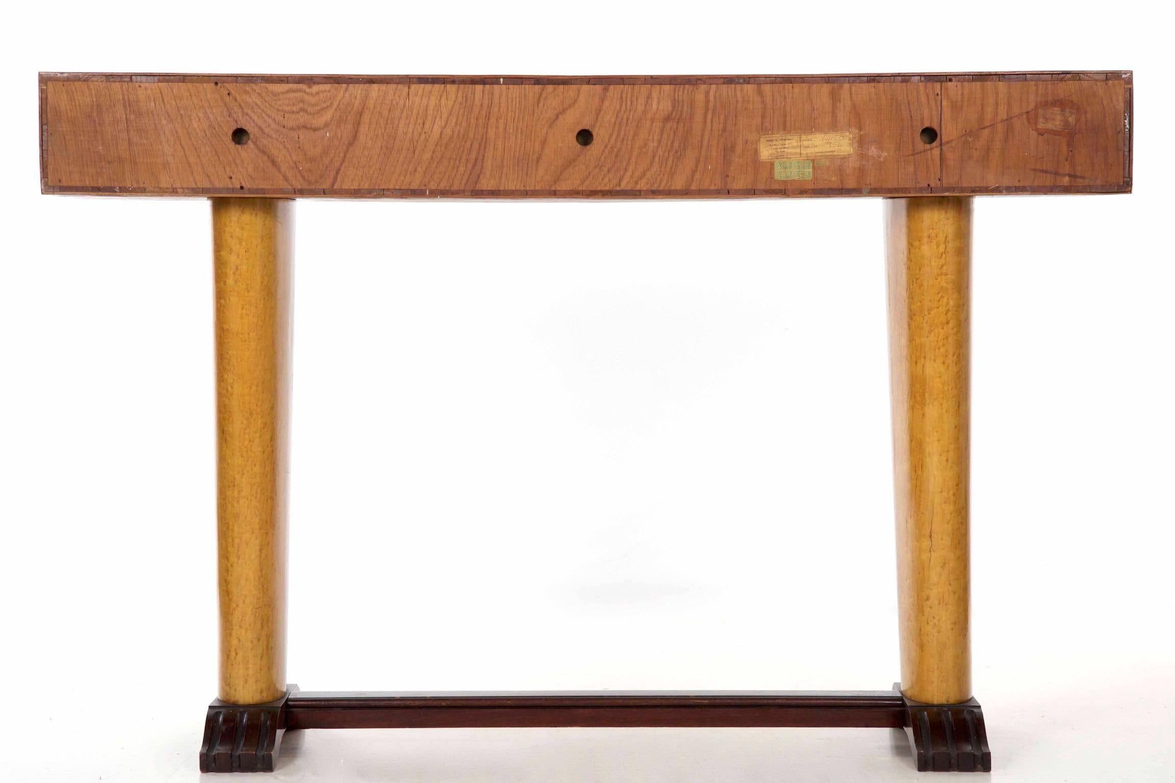 Mid-20th Century Art Deco Birdseye Maple Three-Drawer Console Table Brazil circa 1940-1960