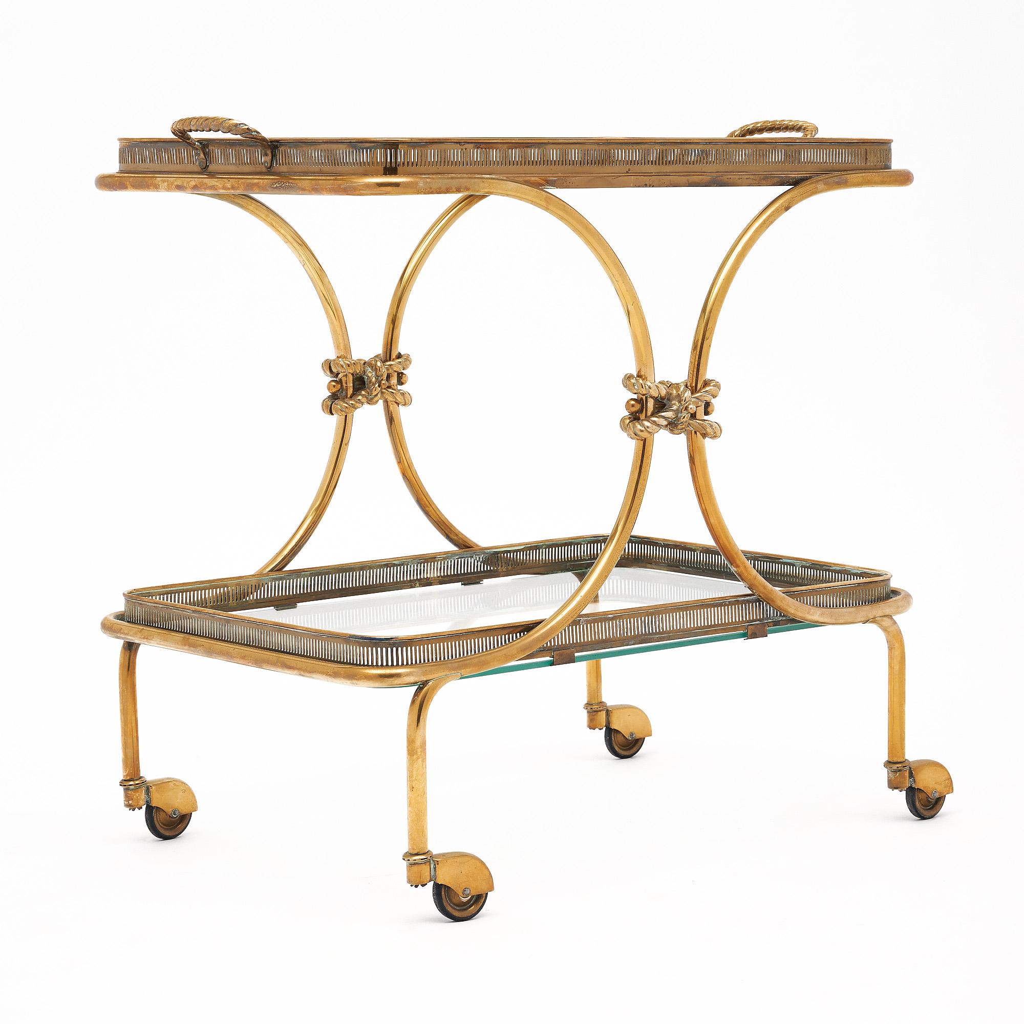 French Art Deco Period Brass Bar Cart
