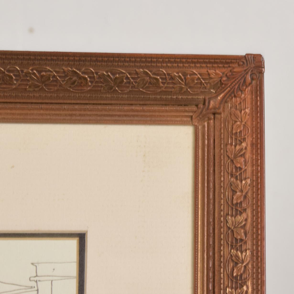 Patinated Art Deco Period Brass Picture Frame, Grapevine Ornamentation