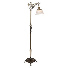 Art Deco Period Bridge Floor Lamp with Vaseline Glass Accents, circa 1920