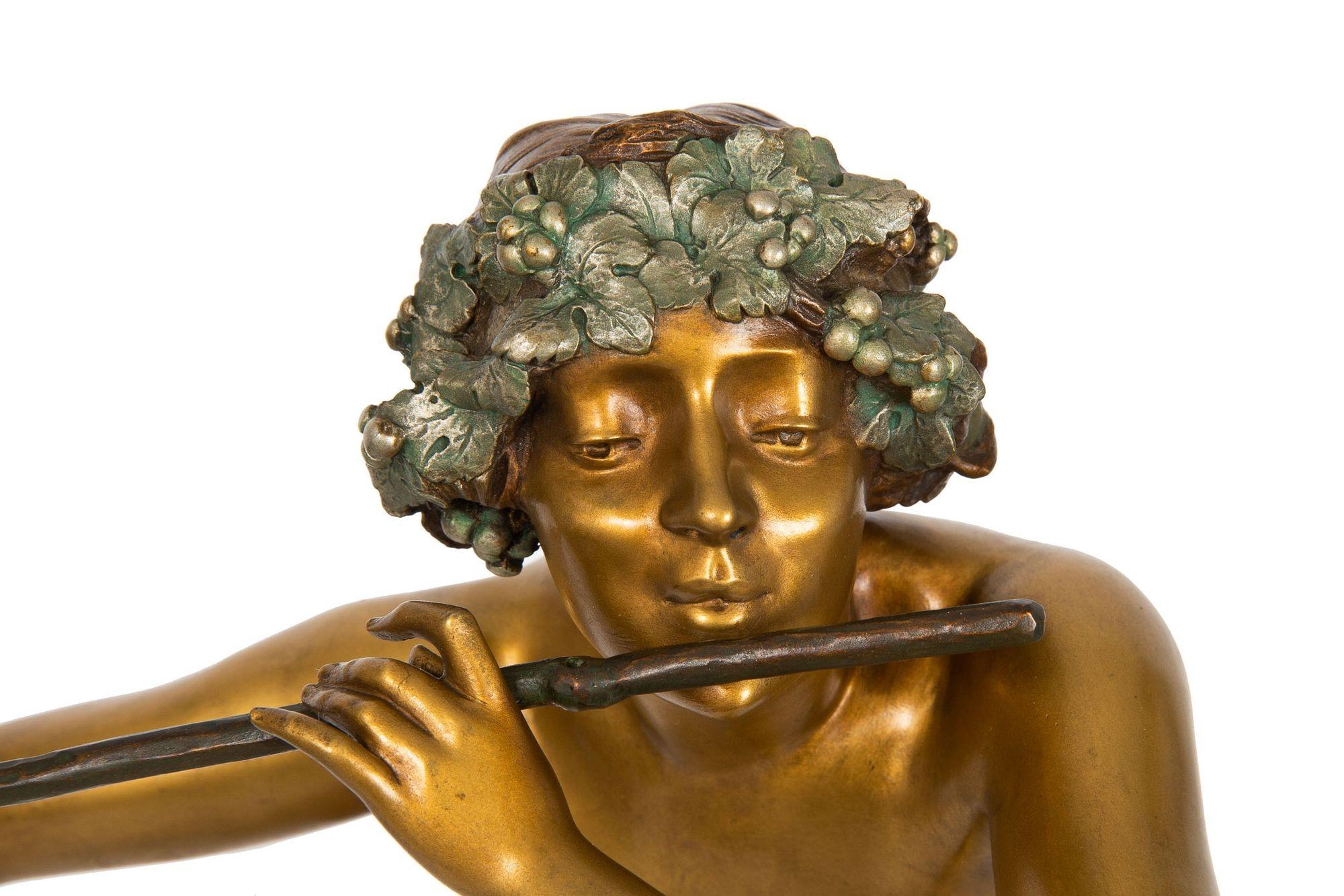 Joueur de flûtes en sculpture en bronze d'époque Art Déco par Paul Philippe en vente 9