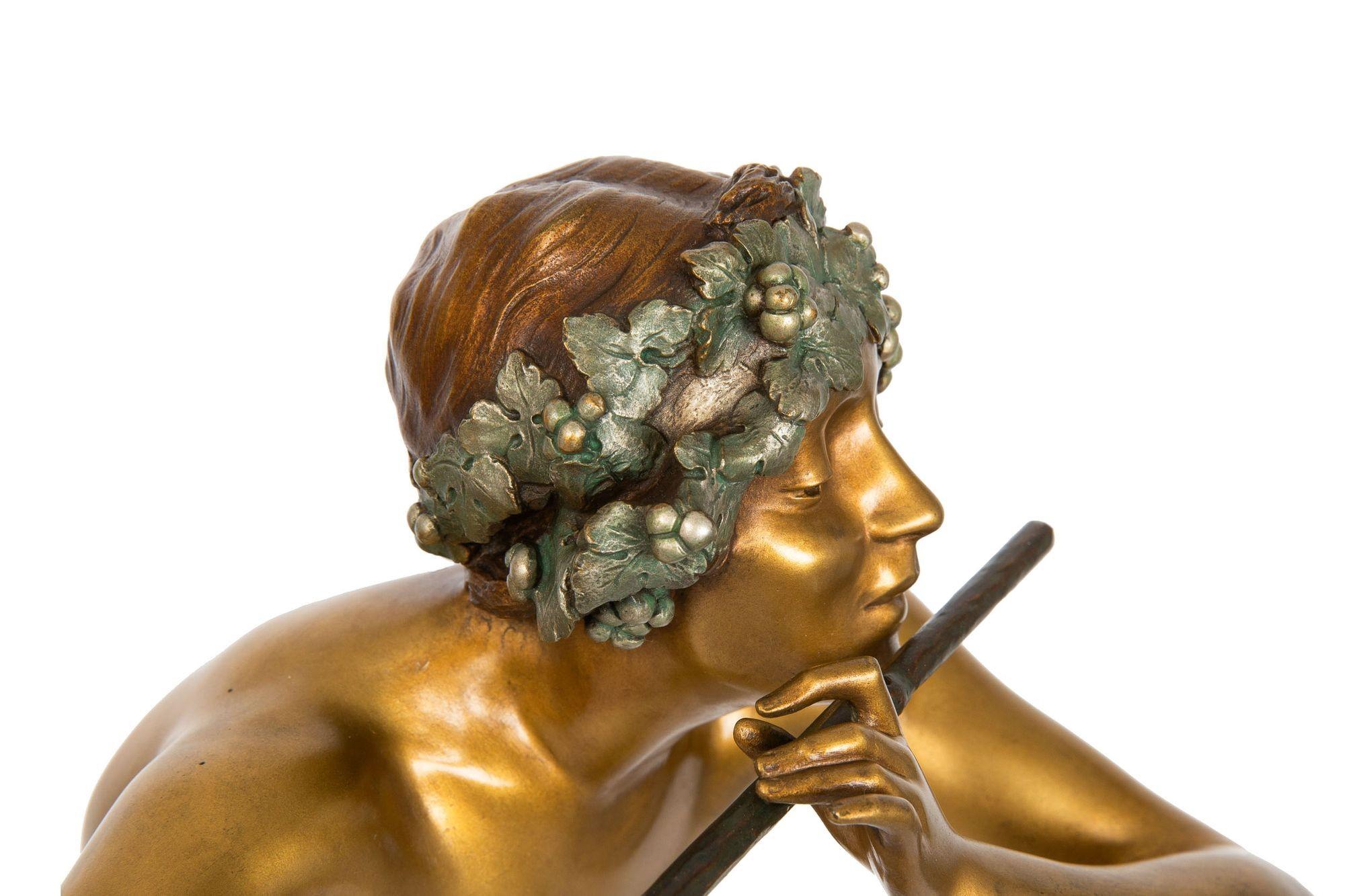 Joueur de flûtes en sculpture en bronze d'époque Art Déco par Paul Philippe en vente 10