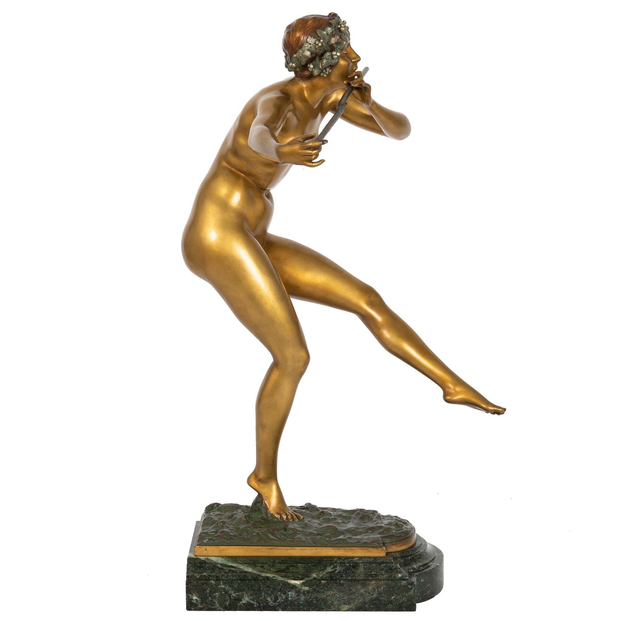 Art déco Joueur de flûtes en sculpture en bronze d'époque Art Déco par Paul Philippe en vente