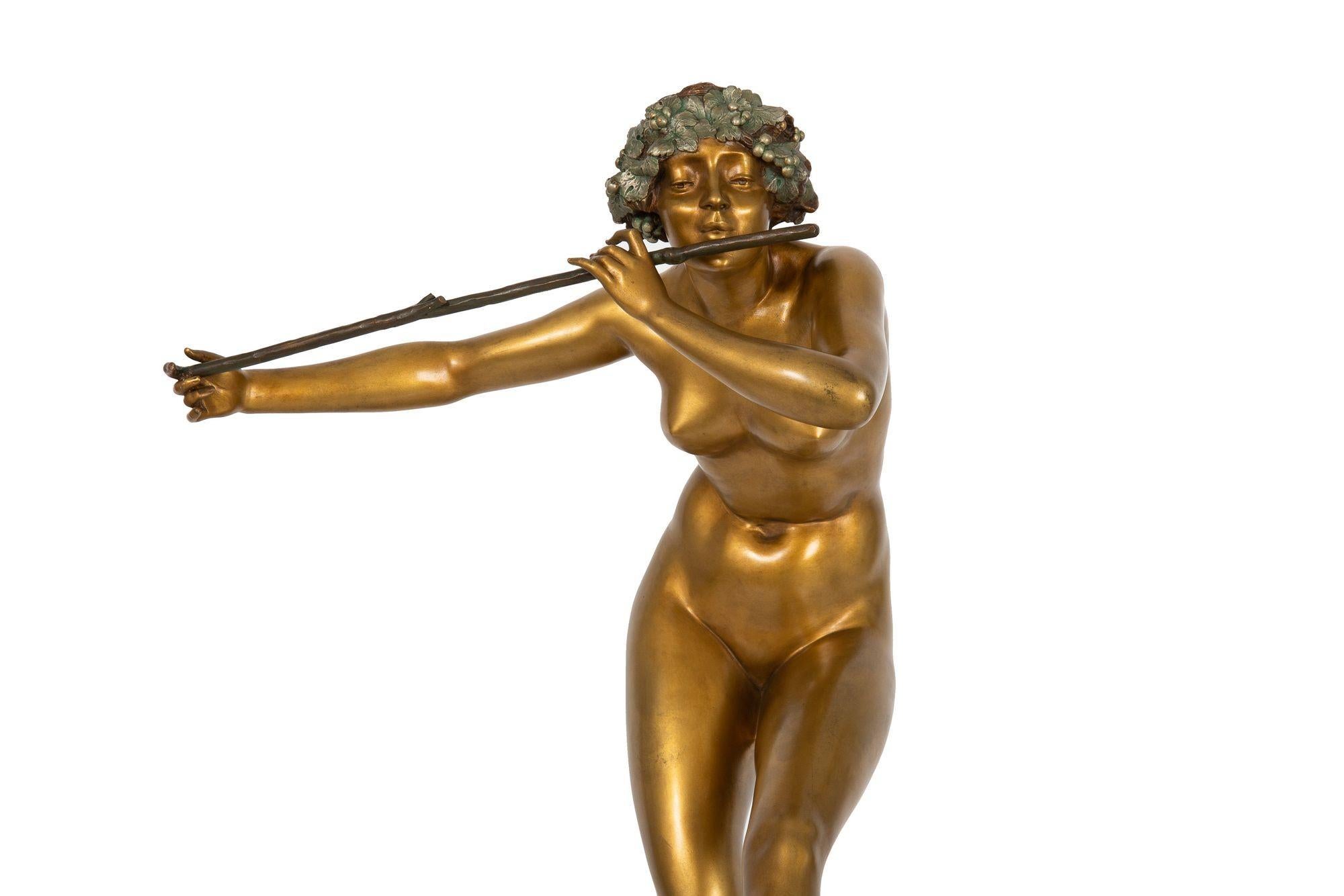 20ième siècle Joueur de flûtes en sculpture en bronze d'époque Art Déco par Paul Philippe en vente
