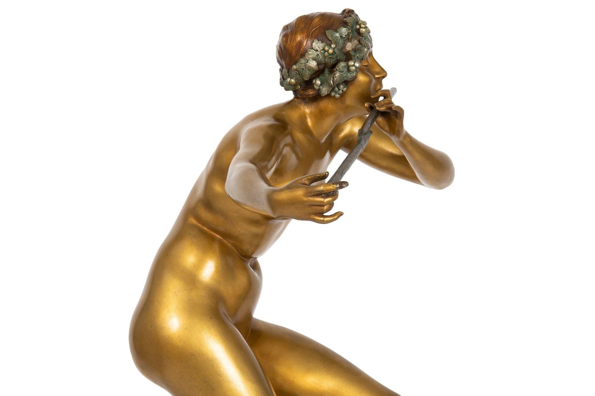 Joueur de flûtes en sculpture en bronze d'époque Art Déco par Paul Philippe en vente 1