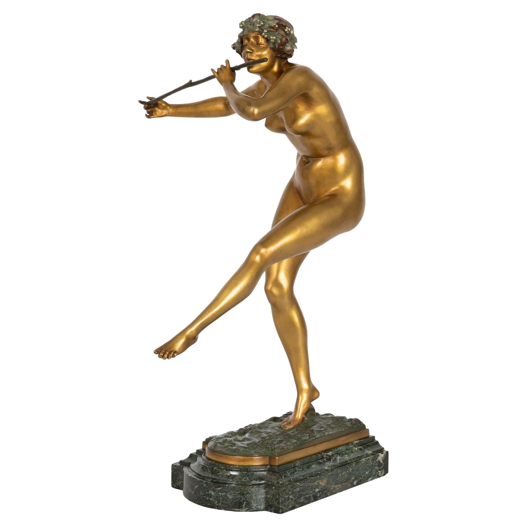 Bronzeskulptur-Flötenspieler aus der Art déco-Periode von Paul Philippe