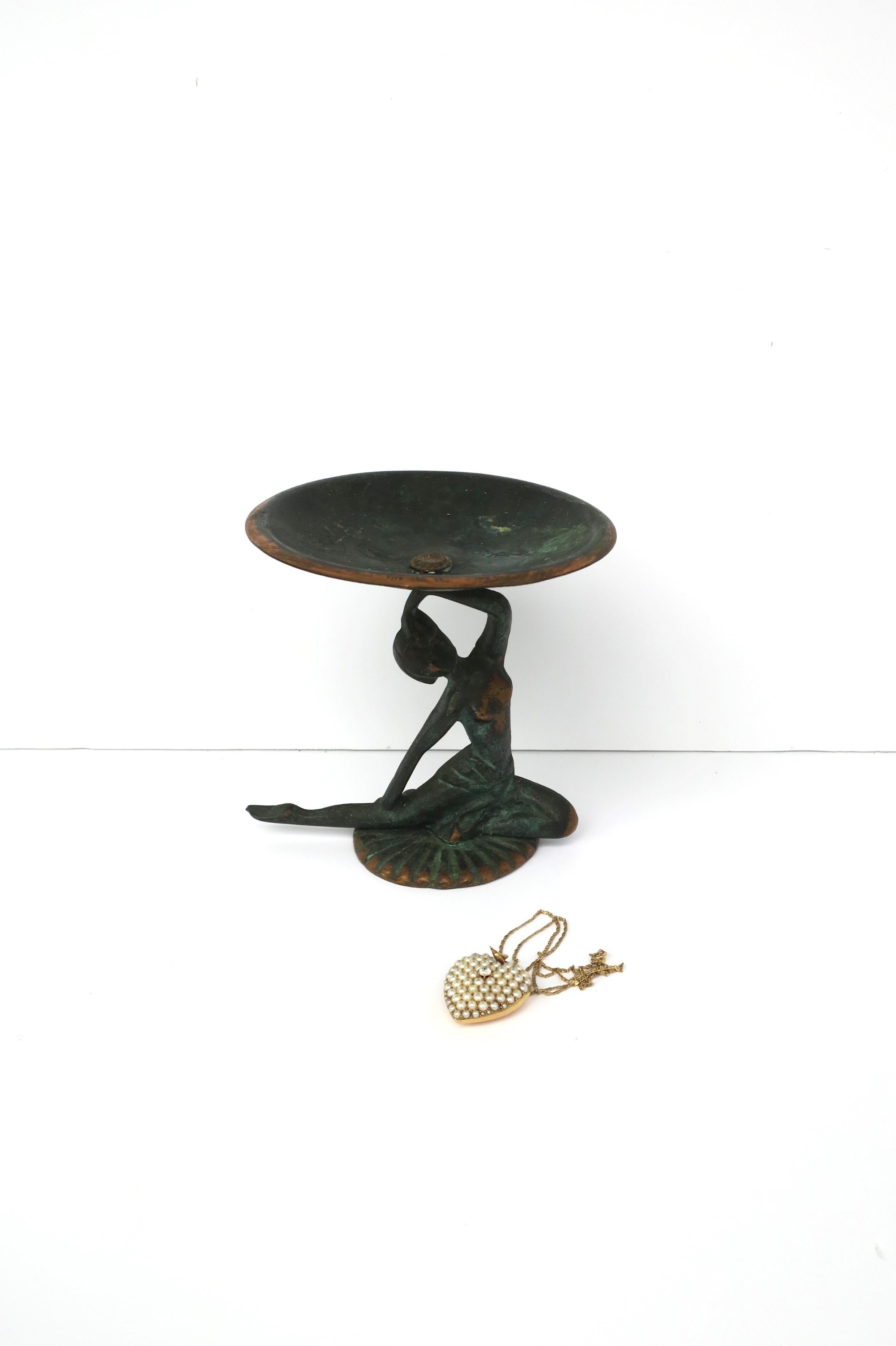 European Art Deco Bronze Tazza Coupe Compote with Female Figure